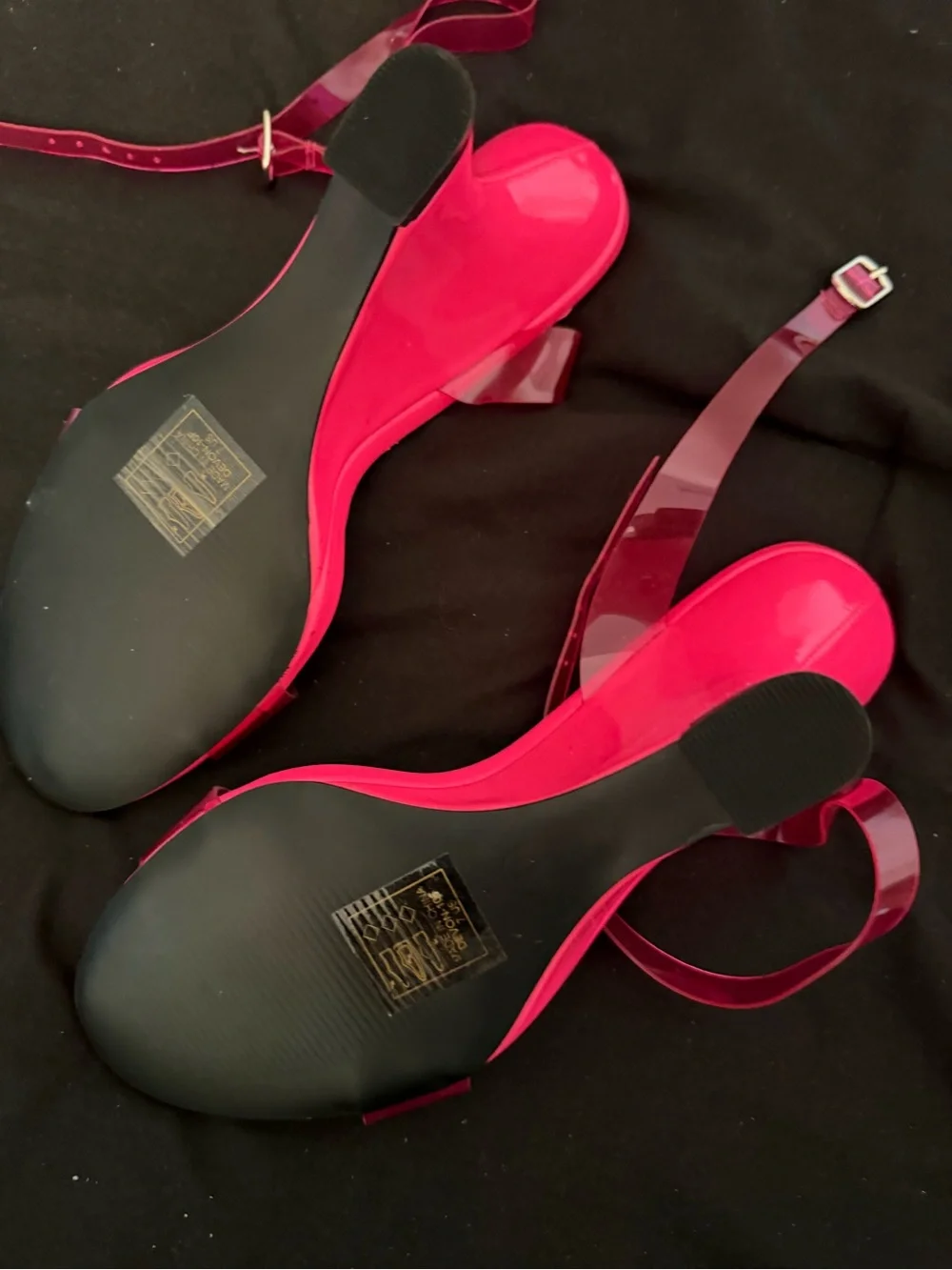 Fashion Nova Hot Pink Clear-Strap Heeled Slides
